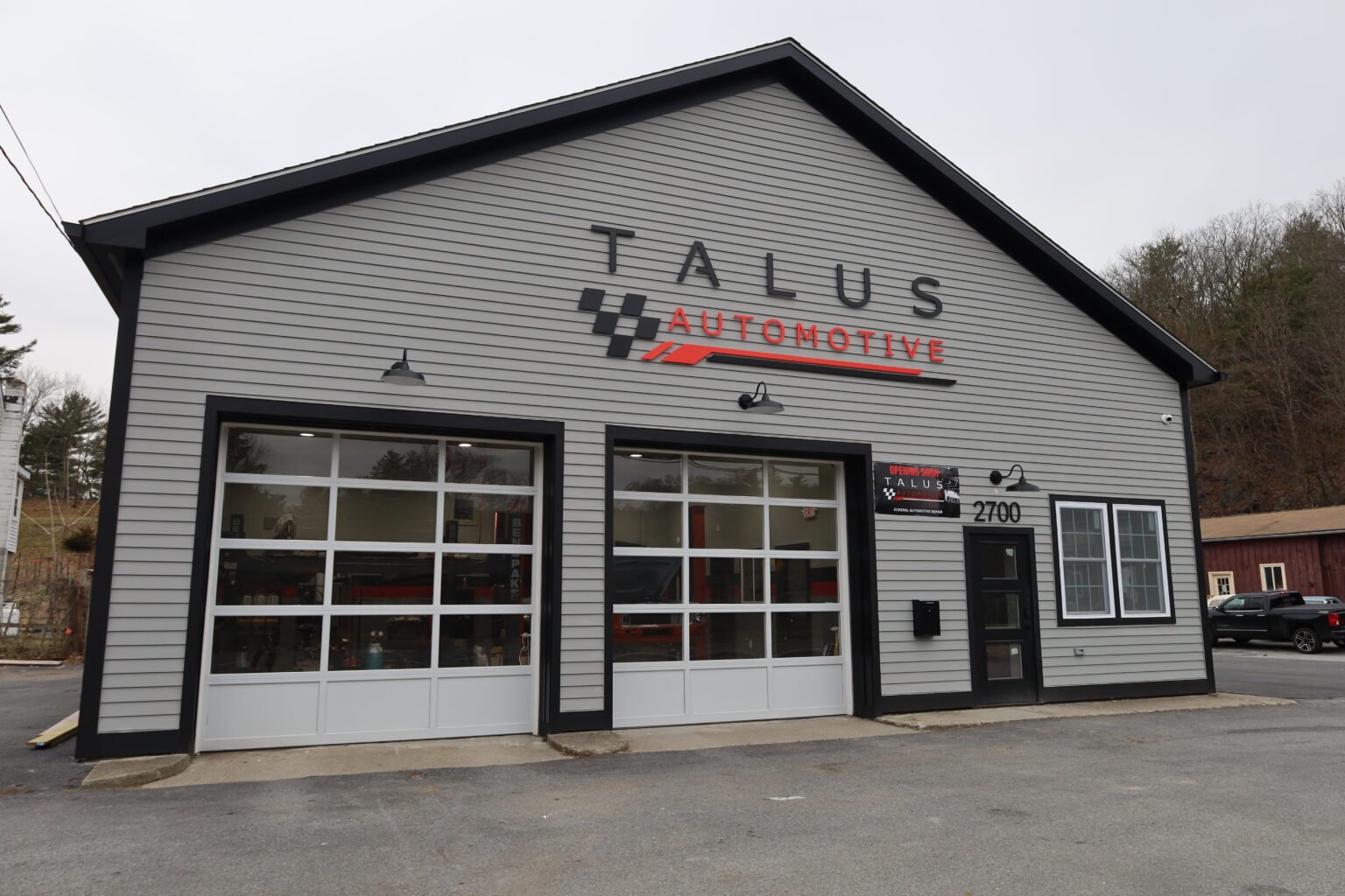 Talus Automotive storefront and garage doors in Pine Plains